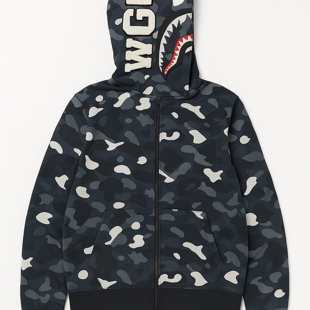 Bape Shark Hoodie in Black and Gray Camo
